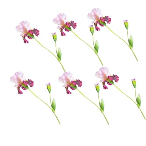 Product: 6 Stems Artificial Iris Flower Stem, Realistic Home Floral for Home Wedding Party Arrangement Table Centerpiece(NO VASE) for Wedding/Home Decoration(Pink)