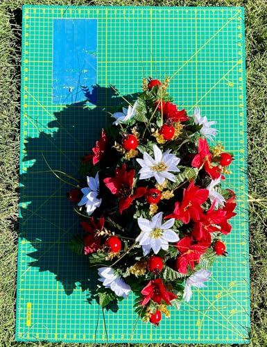 Product: Jucgghk Vivid and Realistic Floral Art Christmas Headstone Saddle Arrangement,Red and White Christmas 22”-24” Cemetery Single Saddle, Headstone Flower for Outdoor Grave Decorations