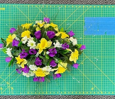 Product: Jucgghk Vivid and Realistic Floral Art Durable Purple and Yellow Headstone Cemetery Saddle, 22-24” Cemetery Flower Arrangement,Cemetery Memorial Flowers for Grave Tombstone Decorations