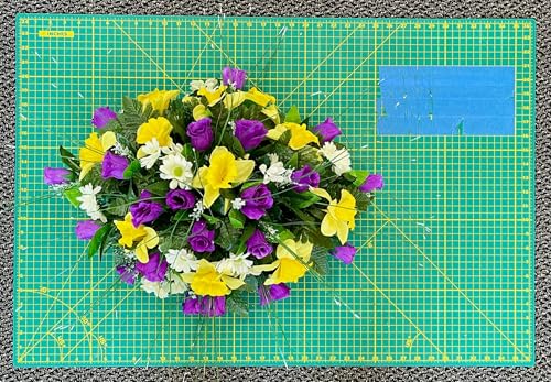Product: Jucgghk Vivid and Realistic Floral Art Durable Purple and Yellow Headstone Cemetery Saddle, 22-24” Cemetery Flower Arrangement,Cemetery Memorial Flowers for Grave Tombstone Decorations