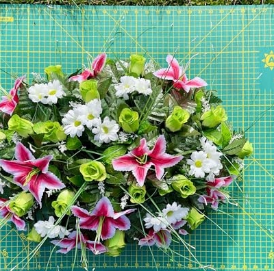Product: Jucgghk Vivid and Realistic Floral Art Green and White Flowers Single Headstone Saddle,Beautiful Headstone Cemetery Saddle for Outdoor Grave Decorations
