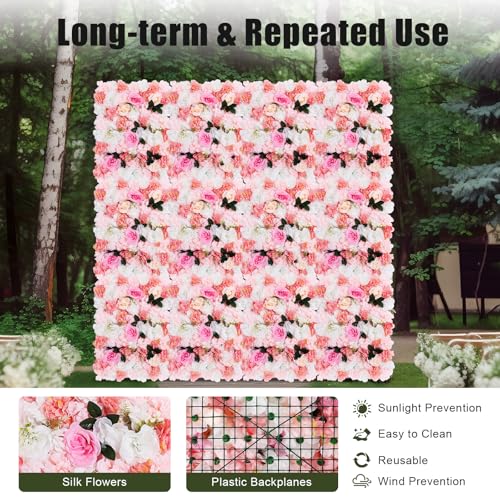 Product: 12-Pack Artificial Flower Wall Panels - 15.7"x23.6" Foam Dahlia & Rose Backdrop for Weddings, Parties - Pink/White/Green Silk Flowers