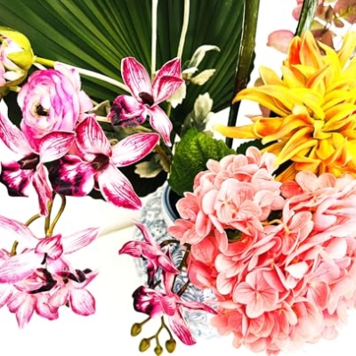 Product: RIX Artificial Multi Colored Bird of Paradise Flowers Arrangement - in Weighted Ceramic Vase 7" Tall