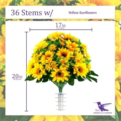 Silky Flower Store Artificial Cemetery Flowers, Yellow Sunflower Bouquet, Outdoor Grave Decoration, Weatherproof Memorial Florals, 20.5cm 12 12 Product: Sympathy Silks Artificial Cemetery Flowers - Realistic Vibrant Sunflowers Outdoor Grave Decoration - Yellow Sunflower Bouquet for Cemetery