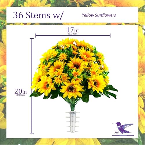 Silky Flower Store Artificial Cemetery Flowers, Yellow Sunflower Bouquet, Outdoor Grave Decoration, Weatherproof Memorial Florals, 20.5cm 3 3 Product: Sympathy Silks Artificial Cemetery Flowers - Realistic Vibrant Sunflowers Outdoor Grave Decoration - Yellow Sunflower Bouquet for Cemetery
