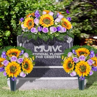 Silky Flower Store Artificial Cemetery Flowers Saddle, Memorial Bouquet, Outdoor Grave Decoration, Rose Sunflower Hyacinth, 32.5cm 11 11 Product: MUVIC Artificial Cemetery Flowers Saddle - Memorial Flowers Bouquet - Outdoor Grave Decorations,Sympathy Flower - Rose Sunflower Hyacinth