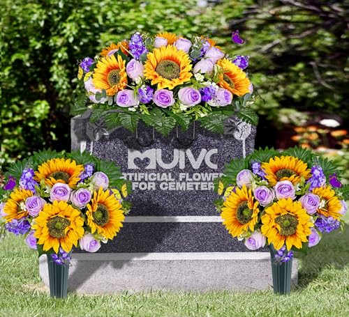 Silky Flower Store Artificial Cemetery Flowers Saddle, Memorial Bouquet, Outdoor Grave Decoration, Rose Sunflower Hyacinth, 32.5cm 5 5 Product: MUVIC Artificial Cemetery Flowers Saddle - Memorial Flowers Bouquet - Outdoor Grave Decorations,Sympathy Flower - Rose Sunflower Hyacinth