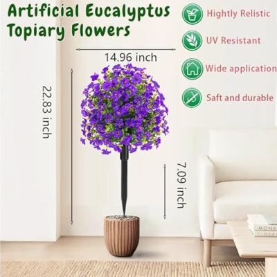 Product: 22.8" Set of 2 Fall Artificial Boxwood Topiary Ball Trees with Spikes,UV Resistant Fake Outdoor shrubs with Violet Flowers, Realistic Faux Plants Bushes for Garden Porch Yard Patio Decor(Purple)
