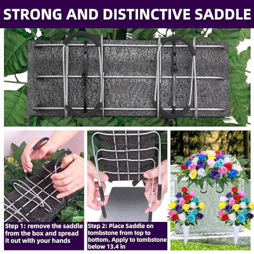 Product: Artificial Cemetery Flower Saddles,Artificial Silk Flower Arrangement for Headstones,Cemetery Memorial Flowers with Vase for Grave Tombstone Decorations (Colour, 1 Saddle 2 Bouquets)
