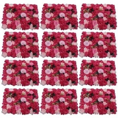 Product: BNDDZBN Flower Wall Panels 23.62"x15.75" Rose-Red 12pcs Realistic Flower Wall Artificial Panel 3D for Wedding Party Decor Photography Background