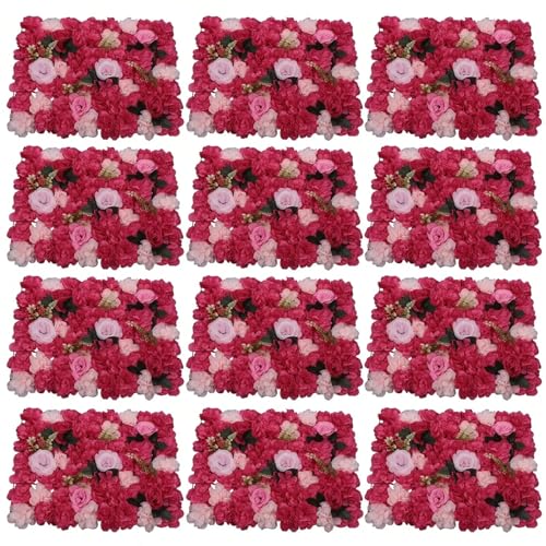 Product: BNDDZBN Flower Wall Panels 23.62"x15.75" Rose-Red 12pcs Realistic Flower Wall Artificial Panel 3D for Wedding Party Decor Photography Background