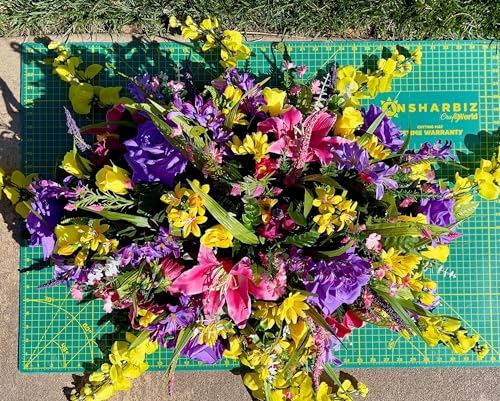 Product: Jucgghk Vivid and Realistic Floral Art 36" Bright Cemetery Saddle Flowers, Beautiful Memorial Day Saddle for Cemetery Headstone