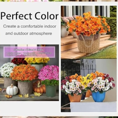 Product: Artificial Sunset Mums Artificial Outdoor Sunset Mums Flowers - UV Resistant Waterproof Windproof for Outside Home Indoor Planter Never Faded Look Real, Full, Vibrant (Scarlet, 25Bundles)