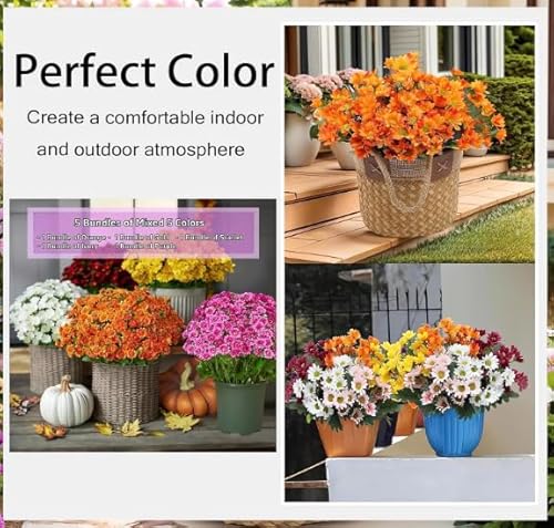 Product: Artificial Sunset Mums Artificial Outdoor Sunset Mums Flowers - UV Resistant Waterproof Windproof for Outside Home Indoor Planter Never Faded Look Real, Full, Vibrant (Scarlet, 25Bundles)