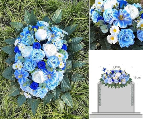 Product: Lifelike Blue Tulip And Rose Saddle-shaped Flowers, Artificial Cemetery Flowers, Suitable For Outdoor Cemetery Gravestones Saddle Tablet Decoration Arrangement Garland for Table Centerpiece Holiday Pa