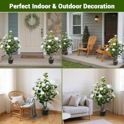 Product: 2 Pack Artificial Camellia Tree, 38 Inch Flower Plants Artificial Plant, Faux Floral Plant Blooming Tree in Cement Pot, Greenery Potted Plant for Indoor Outdoor Office Home Porch Decor