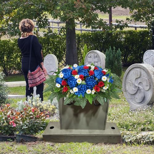 Product: MHMJON Artificial Cemetery Flowers Saddles Outdoor Grave Decoration, Realistic Vibrant Fake Mums with Silk Red Rose Floral Arrangement Saddle for Headstone Grave Tombstone Autumn Christmas Decor