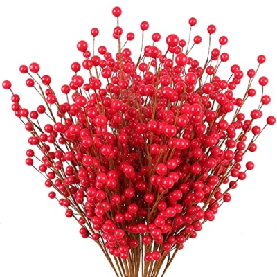 Product: Larksilk Set of 48 Waterproof Red Berry Stems, 19" - 100% Wired Stem Branches, Holly Berry Sprays for Christmas Tree Decoration, Wreath Decoration, 35 Red Berries on Each Stem