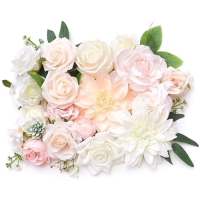 Product: The Baked Studio - Artificial Silk Flower Heads & Foilage For Cake Decorating, Weddings & Crafts (White & Light Pink)