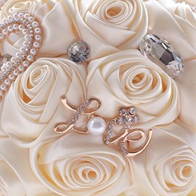 Product: Jackcsale Romantic Wedding Bride Holding Bouquet Roses with Diamond Pearl Ribbon Valentine's Day Bouquet Confession (373 CRM)