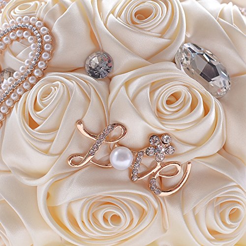 Product: Jackcsale Romantic Wedding Bride Holding Bouquet Roses with Diamond Pearl Ribbon Valentine's Day Bouquet Confession (373 CRM)
