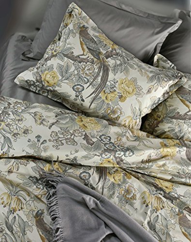 Product: Eikei Chinoiserie Chic Peacock Floral Duvet Cover Paradise Garden Botanical Bird and Tree Branches Vintage Stylized Long Staple Cotton 3pc Bedding Set (Yellow, Queen)