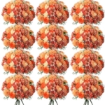Product: Tigeen Artificial Flowers Artificial Peonies Silk Flowers Faux Peony Fake Peony Silk Hydrangea Bouquet for Wedding Table Centerpiece Floral Vase Decor(Bright Orange,24 Bundles)