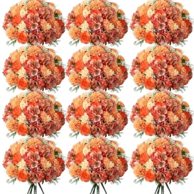 Product: Tigeen Artificial Flowers Artificial Peonies Silk Flowers Faux Peony Fake Peony Silk Hydrangea Bouquet for Wedding Table Centerpiece Floral Vase Decor(Bright Orange,24 Bundles)