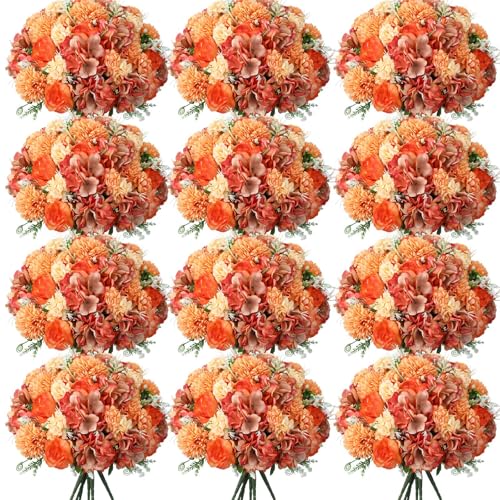 Product: Tigeen Artificial Flowers Artificial Peonies Silk Flowers Faux Peony Fake Peony Silk Hydrangea Bouquet for Wedding Table Centerpiece Floral Vase Decor(Bright Orange,24 Bundles)