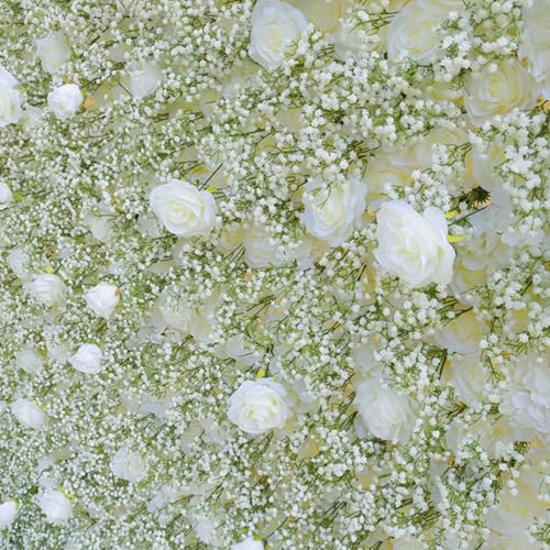 Silky Flower Store Artificial Baby's Breath Flower Wall Backdrop, White Fabric Floral Panel, 5D 3D Simulation, 3m x 3m 4 4 Product: 5D Three-Dimensional Simulation White Fabric Flower Wall, Artificial Baby's Breath Decorative Background Wall, Suitable for Wedding Hotel Layout Event Decoration(3m*3m)