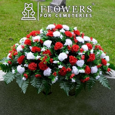 Product: Sympathy Silks Artificial Cemetery Flowers - Grave Decorations Winter Memorial - Christmas Red and White Mums saddle for headstone