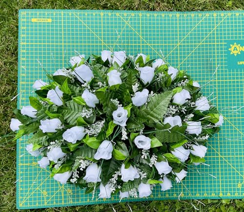 Product: Jucgghk Vivid and Realistic Floral Art White Roses 22"-24" Flowers Saddle,Cemetery Grave Decoration Headstone Flower for Outdoor Grave Decorations