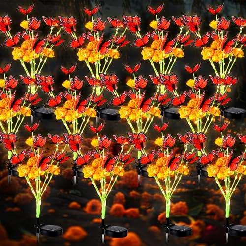 Product: Riakrum 12 Pack Day of The Dead Decoration Outdoor Monarch Butterfly Solar Lights Solar Garden Waterproof Marigold Lights for Dia De Los Muertos Halloween Diwali Indian Altar Grave Cemetery