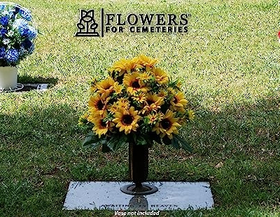 Silky Flower Store Artificial Cemetery Flowers, Yellow Sunflower Bouquet, Outdoor Grave Decoration, Weatherproof Memorial Florals, 20.5cm 13 13 Product: Sympathy Silks Artificial Cemetery Flowers - Realistic Vibrant Sunflowers Outdoor Grave Decoration - Yellow Sunflower Bouquet for Cemetery