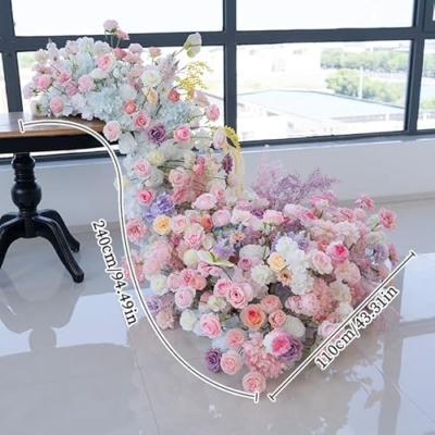 Silky Flower Store Artificial Flower Garland Runner, Cascading Wedding Centerpiece, Pink White Hydrangea Rose Decor, 240cm x 110cm 10 10 Product: 94.5in Artificial Flower Garland Runner, Cascading Floral Centerpiece for Wedding & Banquet Table Decor, Hotel Event Conference Party Backdrop, Faux Hydrangea Rose Bouquet