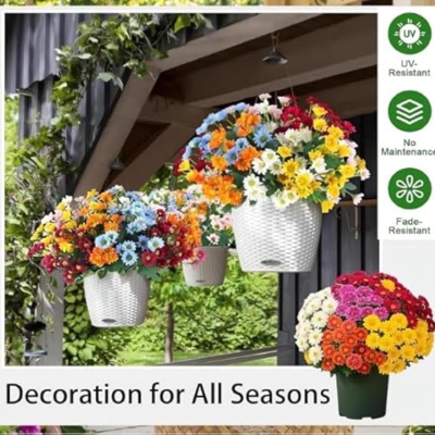 Product: Artificial Sunset Mums Artificial Outdoor Sunset Mums Flowers - UV Resistant Waterproof Windproof for Outside Home Indoor Planter Never Faded Look Real, Full, Vibrant (Scarlet, 25Bundles)