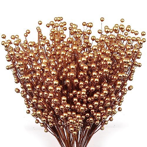 Product: Set of 48 Gold Holly Berry Stem Picks - 19" Decorative Wire Stem Branch Sprays for Christmas Tree Decoration, Holiday Décor, Silk Flower Arrangements, Home DIY Crafts, 35 Red Berries on Each Stem