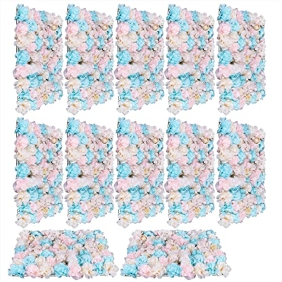 Product: HZOPUTLH 12pcs Flower Walls, 24" x 16" Artificial Flower Wall Panels, Dahlias Rose Hydrangea Backdrop Flowers Decoration Floral Panels Set for Wedding Outdoor Party Decor (Blue, Pink, White)