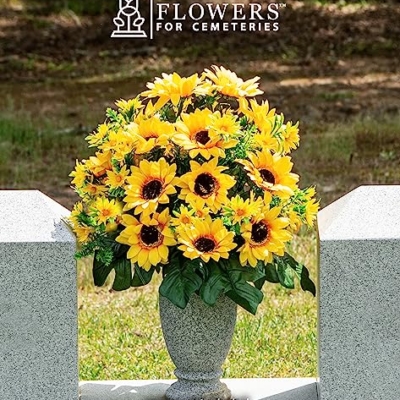 Silky Flower Store Artificial Cemetery Flowers, Yellow Sunflower Bouquet, Outdoor Grave Decoration, Weatherproof Memorial Florals, 20.5cm 10 10 Product: Sympathy Silks Artificial Cemetery Flowers - Realistic Vibrant Sunflowers Outdoor Grave Decoration - Yellow Sunflower Bouquet for Cemetery