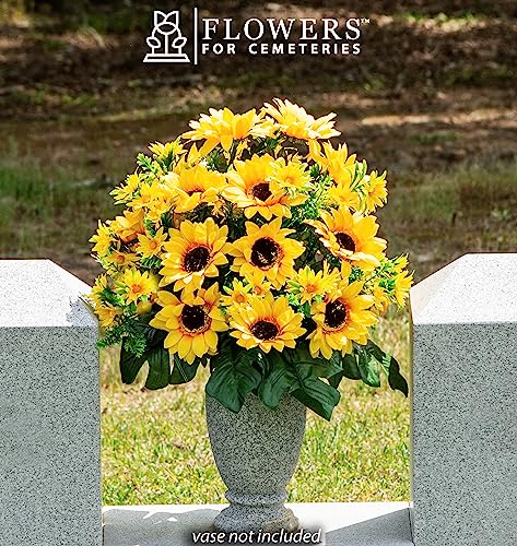 Silky Flower Store Artificial Cemetery Flowers, Yellow Sunflower Bouquet, Outdoor Grave Decoration, Weatherproof Memorial Florals, 20.5cm 1 1 Product: Sympathy Silks Artificial Cemetery Flowers - Realistic Vibrant Sunflowers Outdoor Grave Decoration - Yellow Sunflower Bouquet for Cemetery