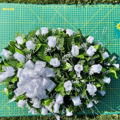 Product: Jucgghk Vivid and Realistic Floral Art Artificial Cemetery Flower Saddles, White Rose Headstone Flower Saddle Grave Decorations,Cemetery Memorial Flowers for Grave Tombstone Decorations