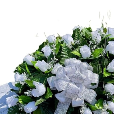 Product: Jucgghk Vivid and Realistic Floral Art Artificial Cemetery Flower Saddles, White Rose Headstone Flower Saddle Grave Decorations,Cemetery Memorial Flowers for Grave Tombstone Decorations