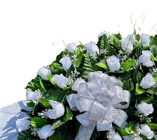 Product: Jucgghk Vivid and Realistic Floral Art Artificial Cemetery Flower Saddles, White Rose Headstone Flower Saddle Grave Decorations,Cemetery Memorial Flowers for Grave Tombstone Decorations