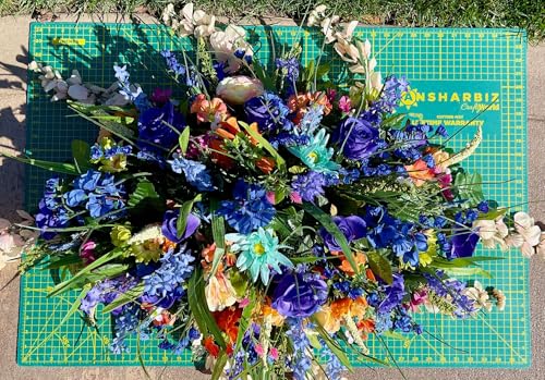 Product: Jucgghk Vivid and Realistic Floral Art 36" Blue and Cream Cemetery Saddle,Artificial Memorial Day Saddle for Cemetery Headstone