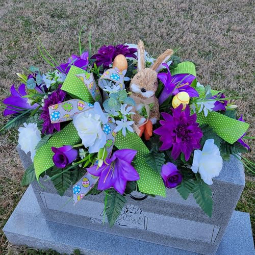 Silky Flower Store Purple Dahlias Easter Memorial Headstone Saddle Garland, Spring Purple Trumpet Lily, Artificial Floral Arrangement 36 x 28 x 18 in 1 1 Product: Purple Dahlias Beautiful Spring, Purple Trumpet Lily's Easter Memorial Headstone Saddle for Commemorating Cemetery Garland for Table Centerpiece Holiday Party Weddi