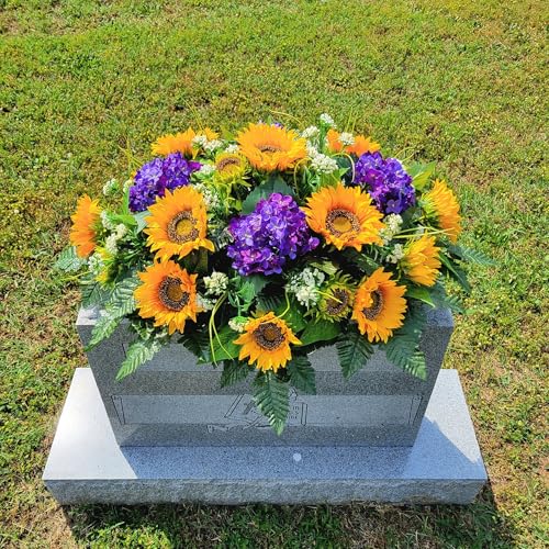 Product: Yellow Sunflowers Headstone Saddle, Hydrangeas Grave Flowers for Perfect Summer Fall Memorial Decoration Garland for Table Centerpiece Holiday Party Weddi