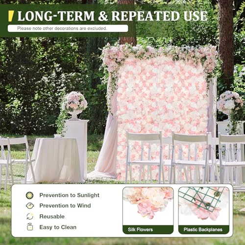 Product: 12-Piece Artificial Flower Wall Panels, 3D Silk Dahlias, Roses & Hydrangeas, 24x16 Inch Floral Wall Backdrop, Wedding, Party, Home, Photo Background, Fall Decor, Wall Flowers, Rose Wall Decor, Pink