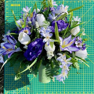 Product: Jucgghk Vivid and Realistic Floral Art 24" White, Purple Cemetery Flowers,Beautiful Artificial Flower Bouquets for Cemetery Graveyard Headstones Decor