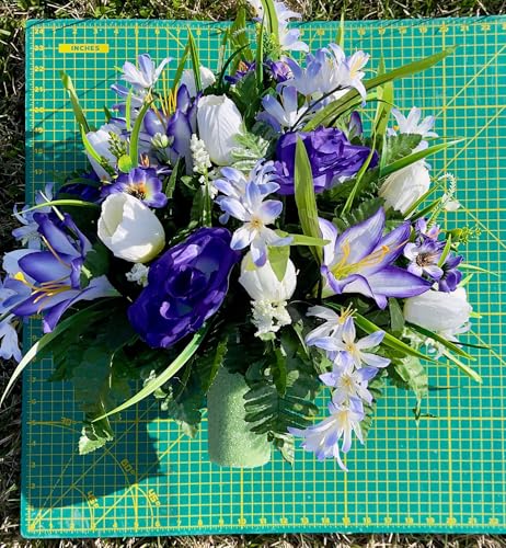 Product: Jucgghk Vivid and Realistic Floral Art 24" White, Purple Cemetery Flowers,Beautiful Artificial Flower Bouquets for Cemetery Graveyard Headstones Decor