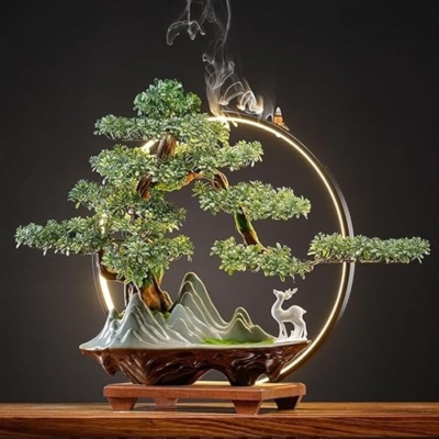 Silky Flower Store Artificial Bonsai Tree Lamp, Faux Greenery Desktop Decor, Ceramic Pot Entryway Living Room Office, 32.5cm 11 11 Product: MOOWI Artificial Bonsai Tree Simulation Bonsai Ornaments with Creative Lamp Circle Entryway Desktop Living Room Office Decoration Artificial Trees Plants